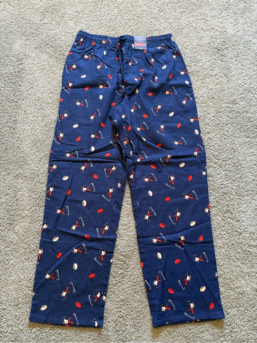St. John’s Bay Football Cotton Pajama Pants Mens Size M Drawstring Blue NWT